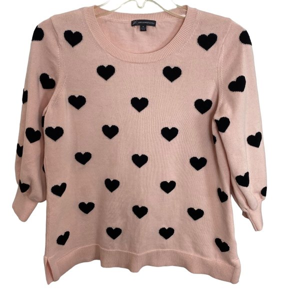 Adrianna Papell Sweaters - Women's Adrianna Papell Pinkish Peach Sweater with Black Hearts